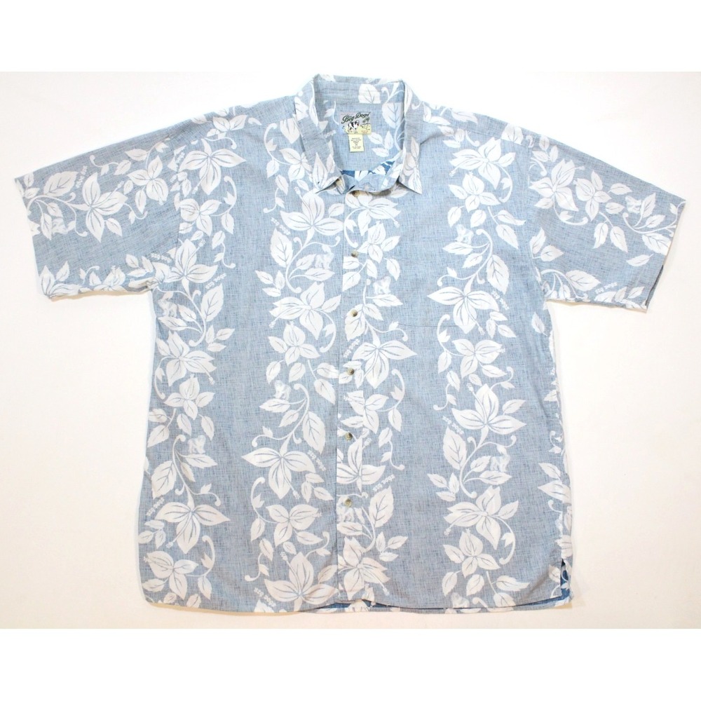 Vintage Big Dogs White/Blue Floral Hawaiian Shirt 2X Button Up Short Sleeve